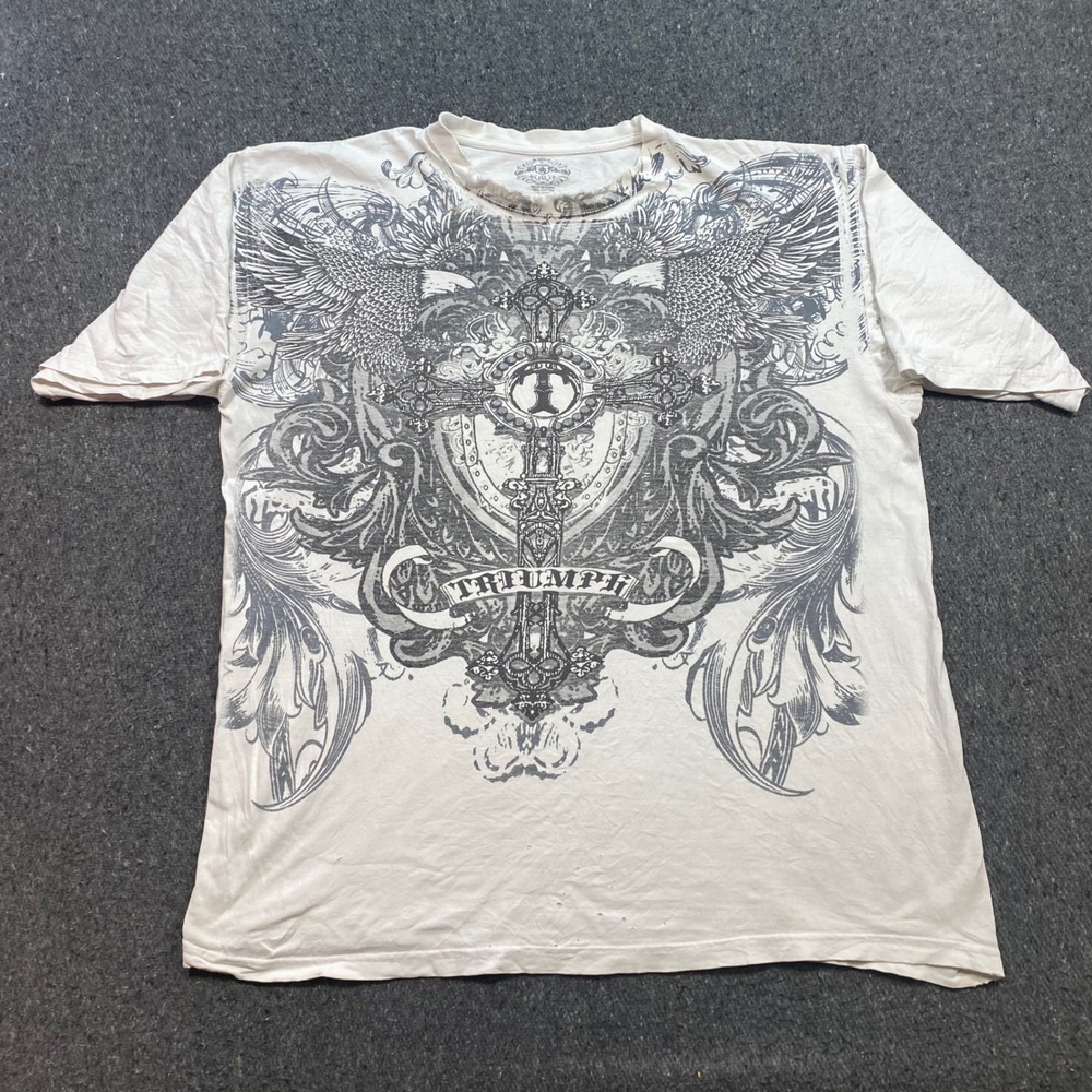 Triumph Graphic TShirt Sz 4XL Mens White Grunge Y2K Gothic Cross Eagle Crest